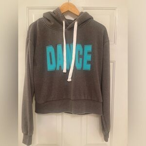 Slightly Cropped Gray Hoodie with Dance in Teal Size Medium